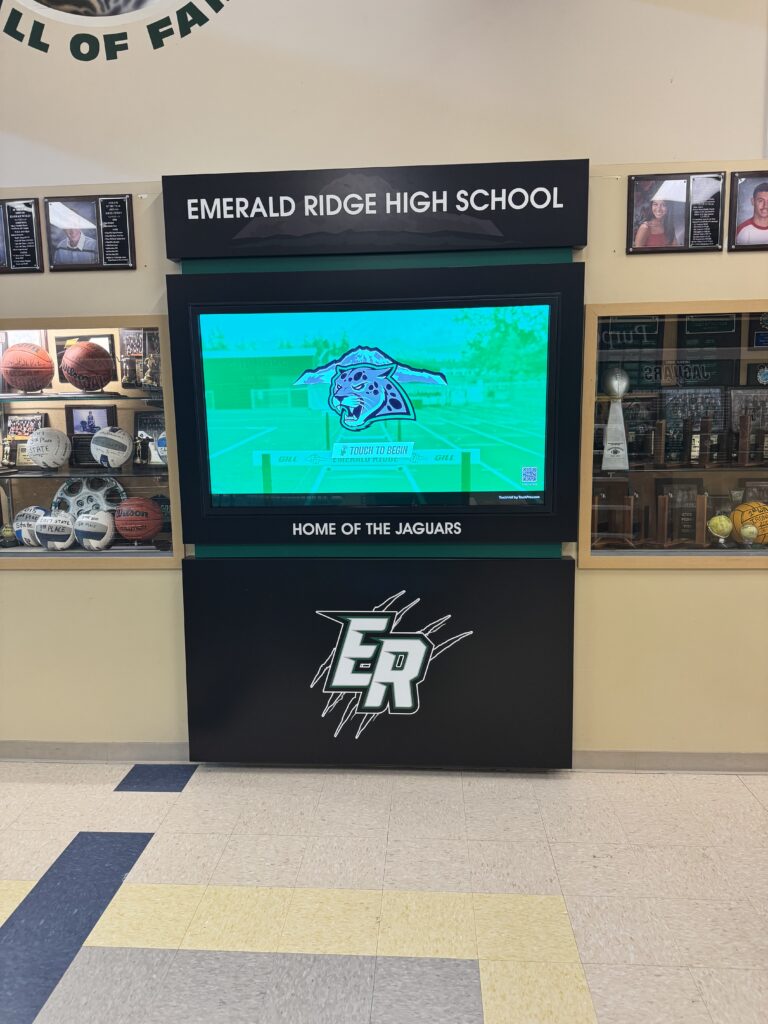 Emerald Ridge High School Hall of Fame video display installation in Puyallup WA by ZehmTV Mounting Services